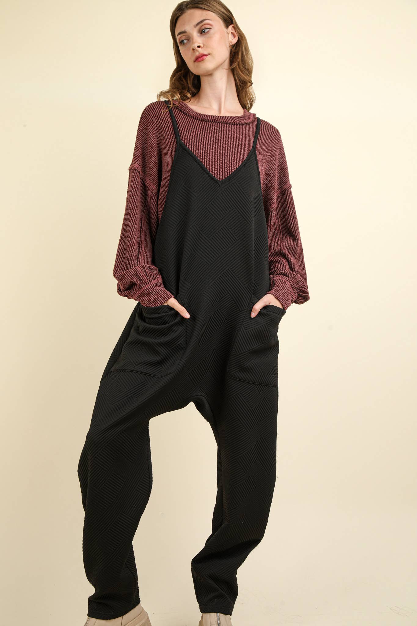 Plus Quilted Loose Fit Knit Jumpsuit