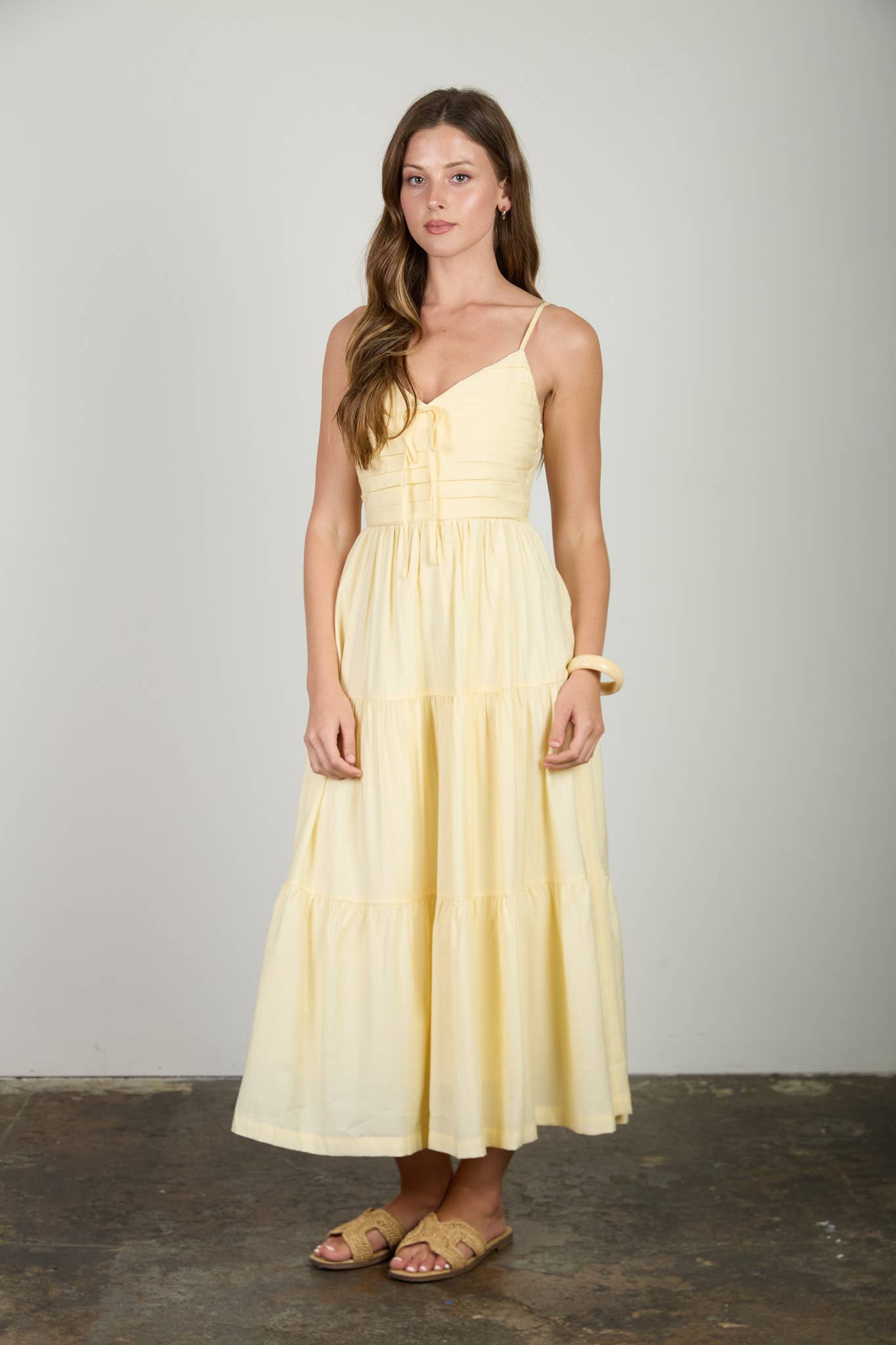 Butter Yellow Pleated Front Tie Mini Dress
