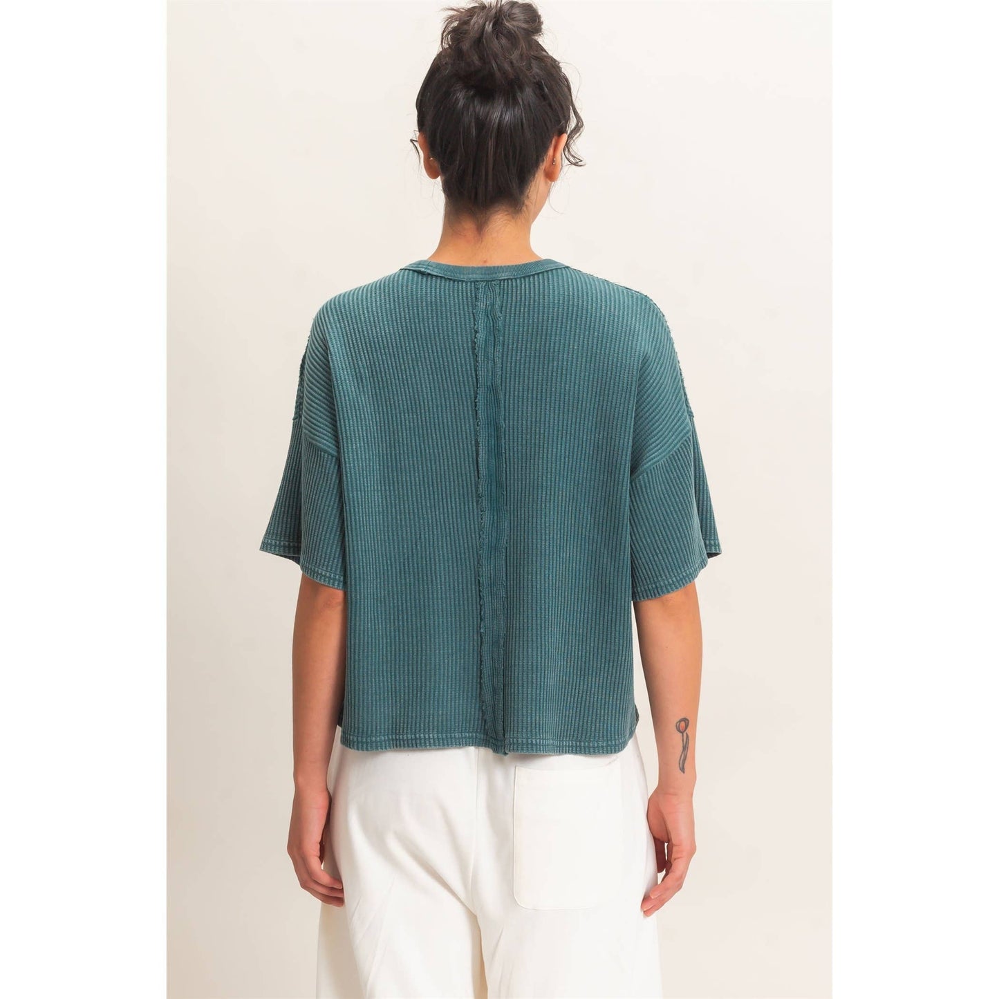 Mineral Wash Waffle Knit Pocket Top