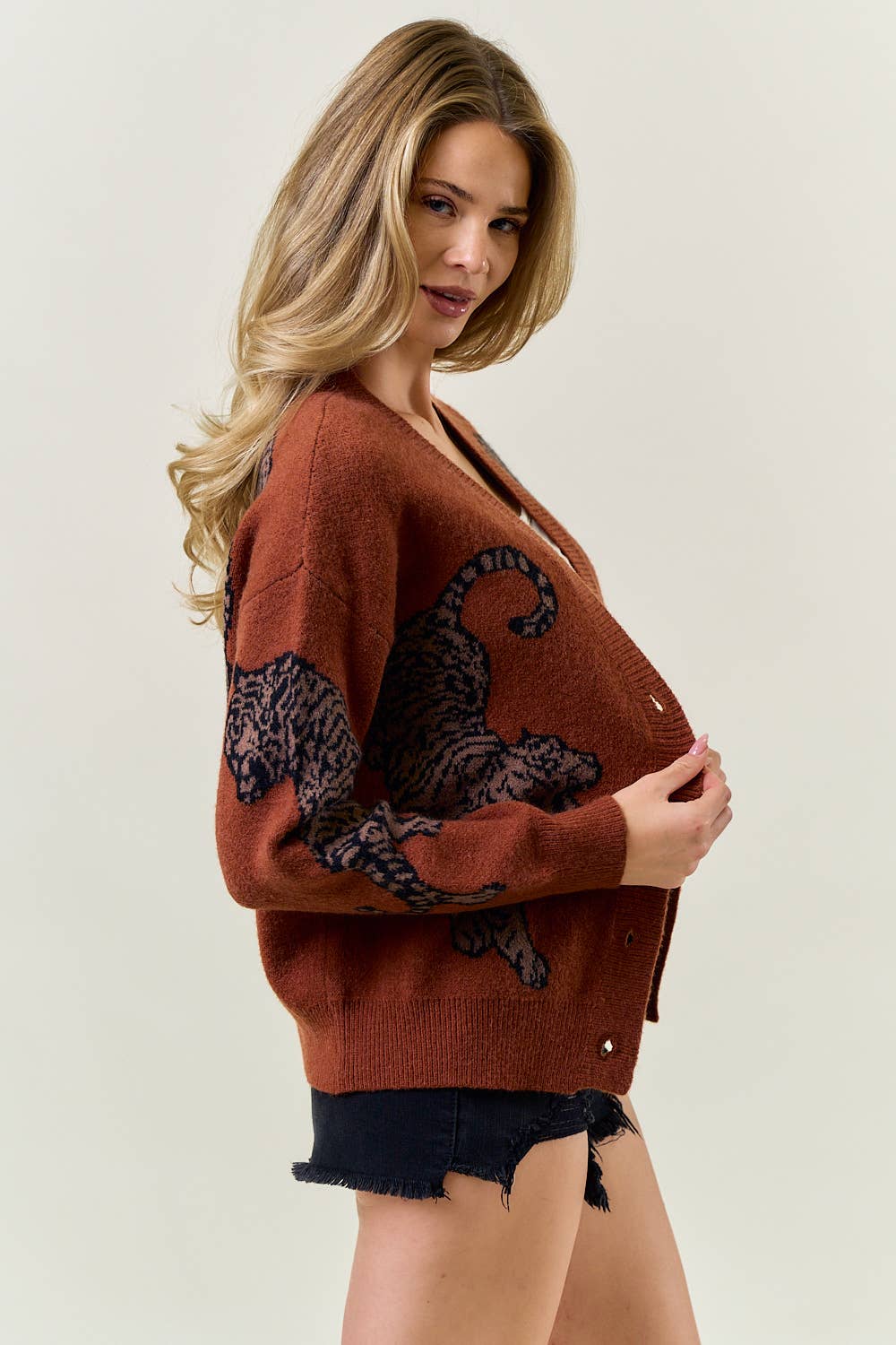 Tiger Printed Cardigan Button Sweater