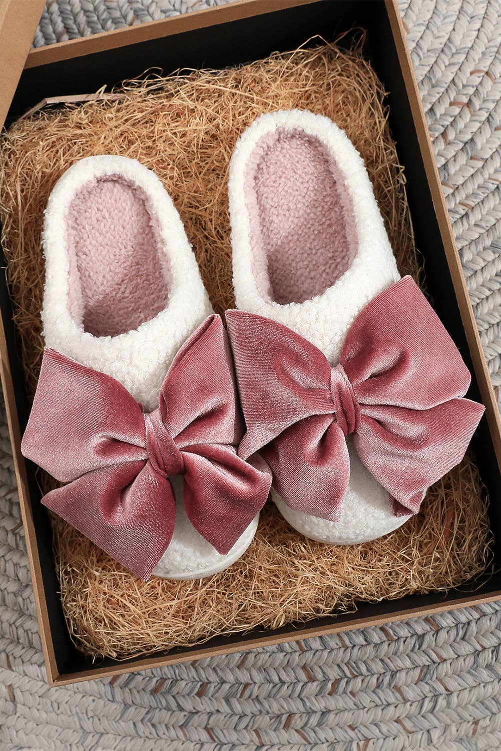 Pink Bow Plush Slippers