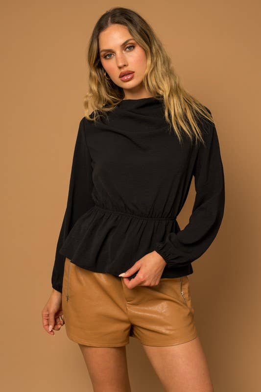 Long Sleeve Cowl Neck Peplum Top