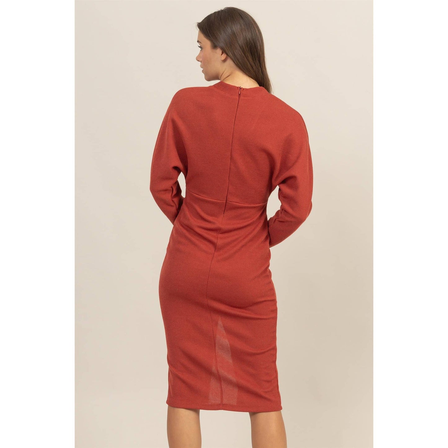 Rust Button-Down Knit Midi Dress