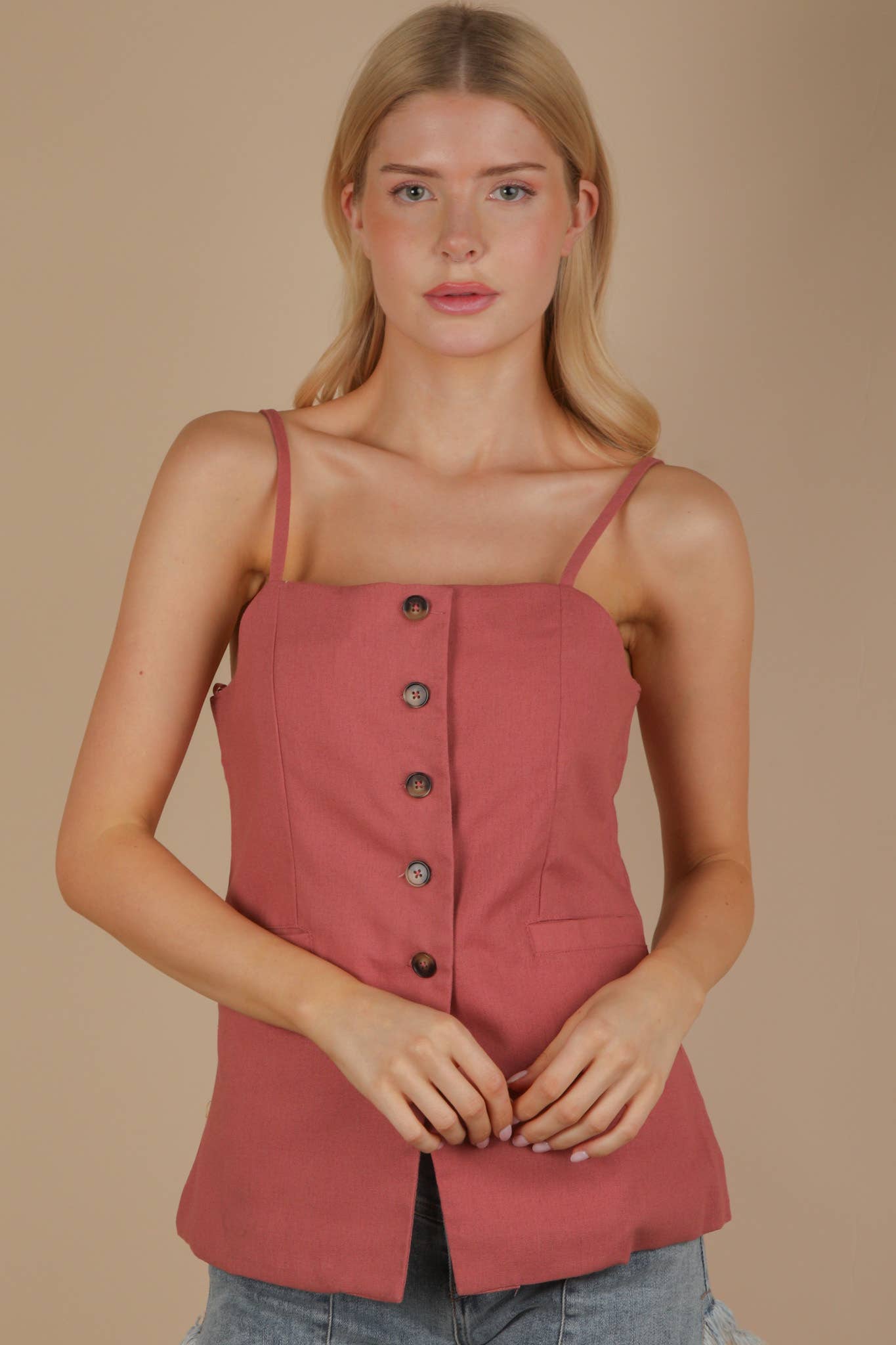 Button Down Solid Woven Top