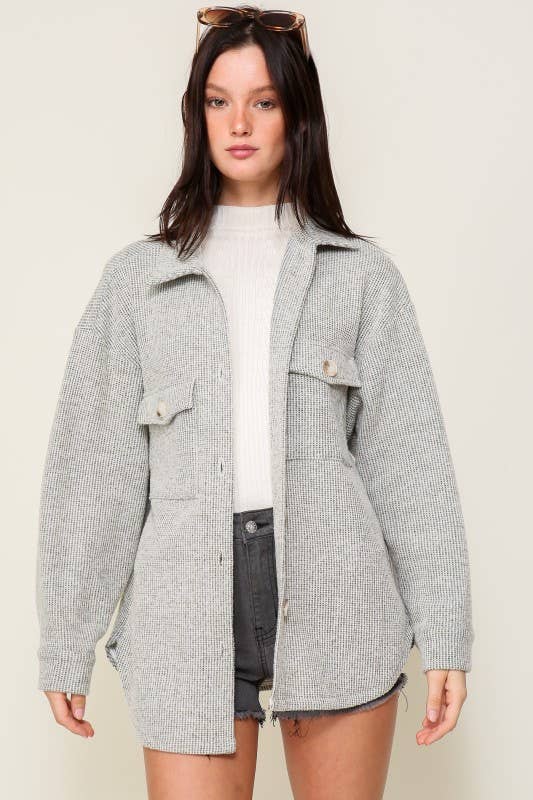 Long Sleeve Button Down Brushed Waffle Shacket