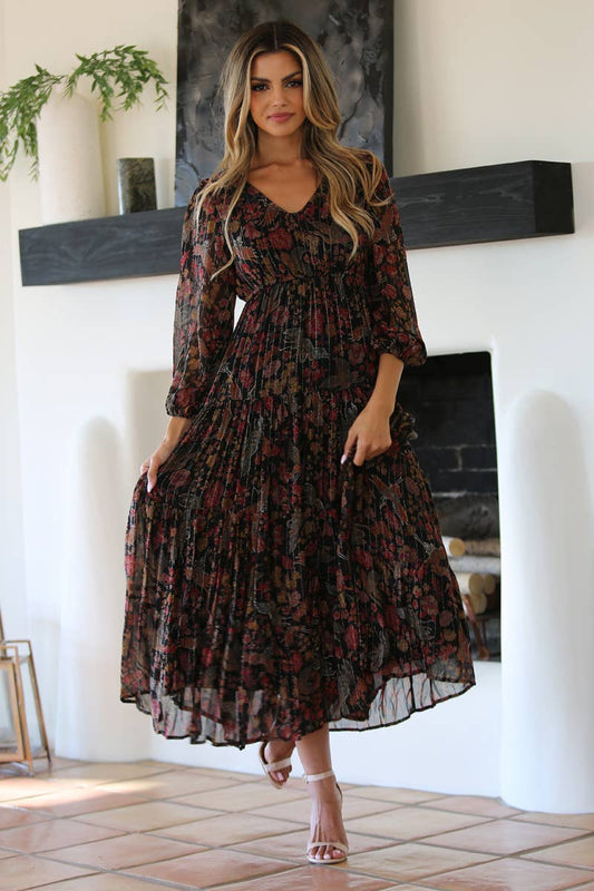 V-Neck Desert Floral Lux Maxi Dress