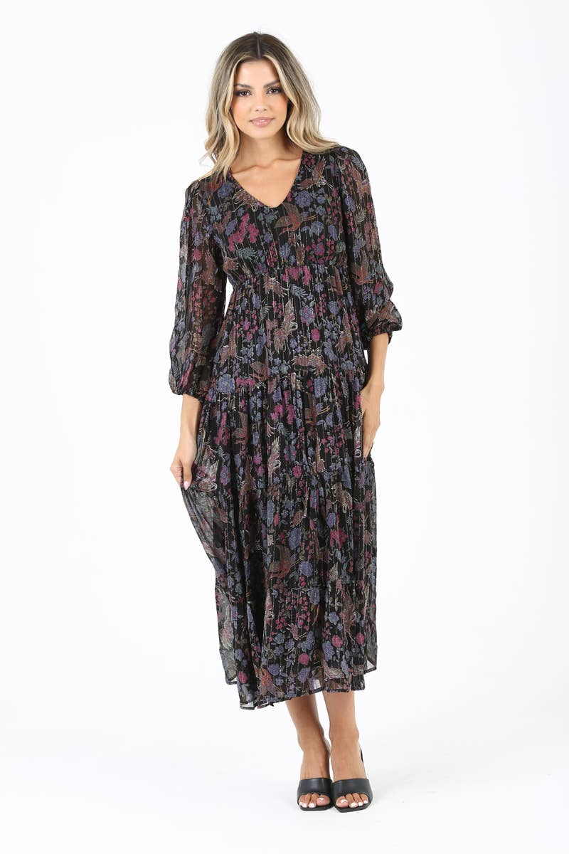 V-Neck Desert Floral Lux Maxi Dress