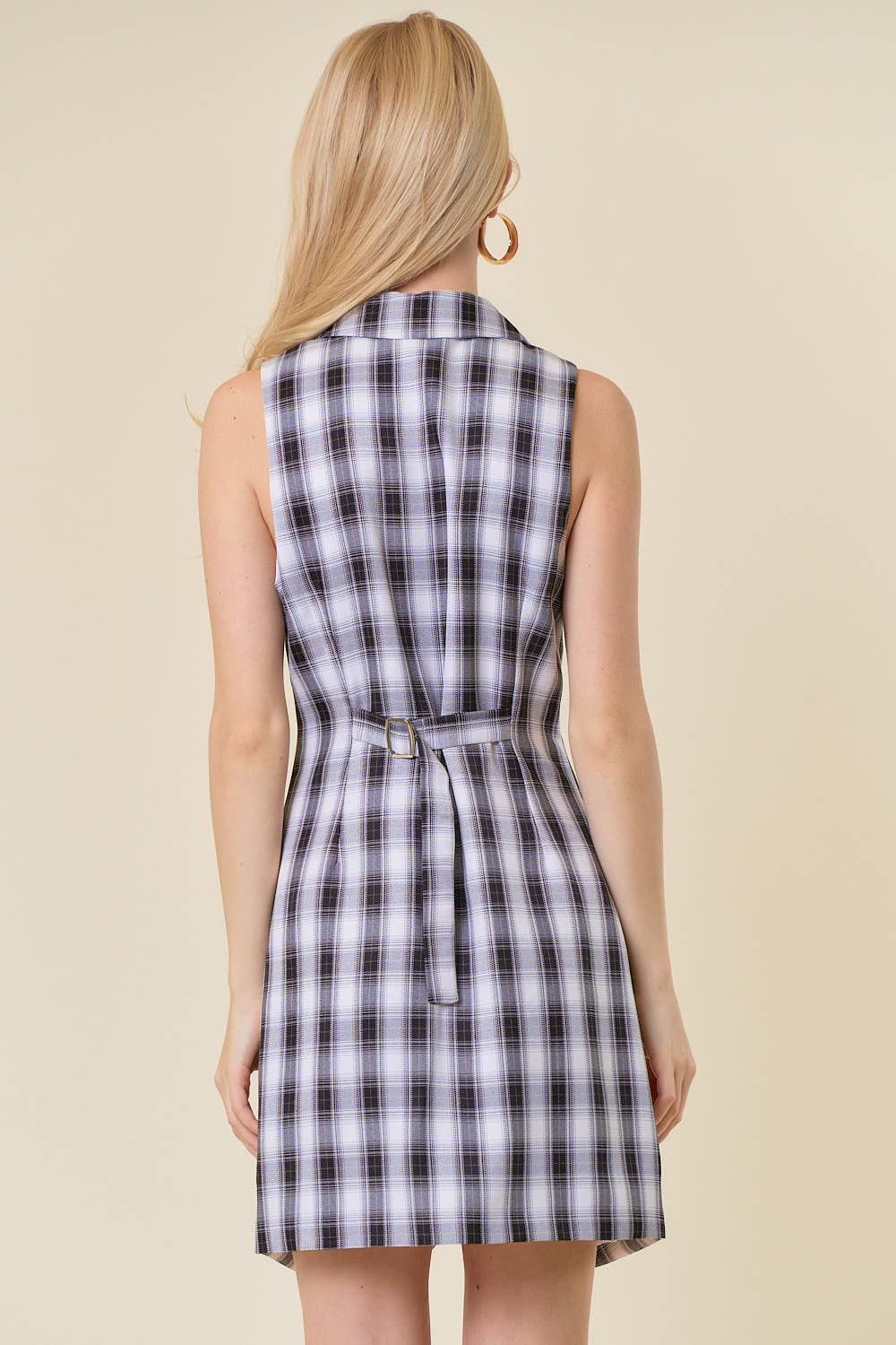 Collard V-Neck Plaid Tailored Dress