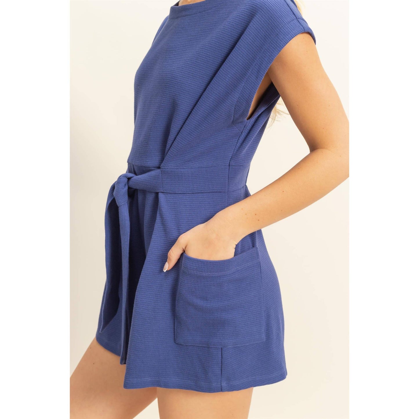 Tie-Front Waffle Knitted Romper