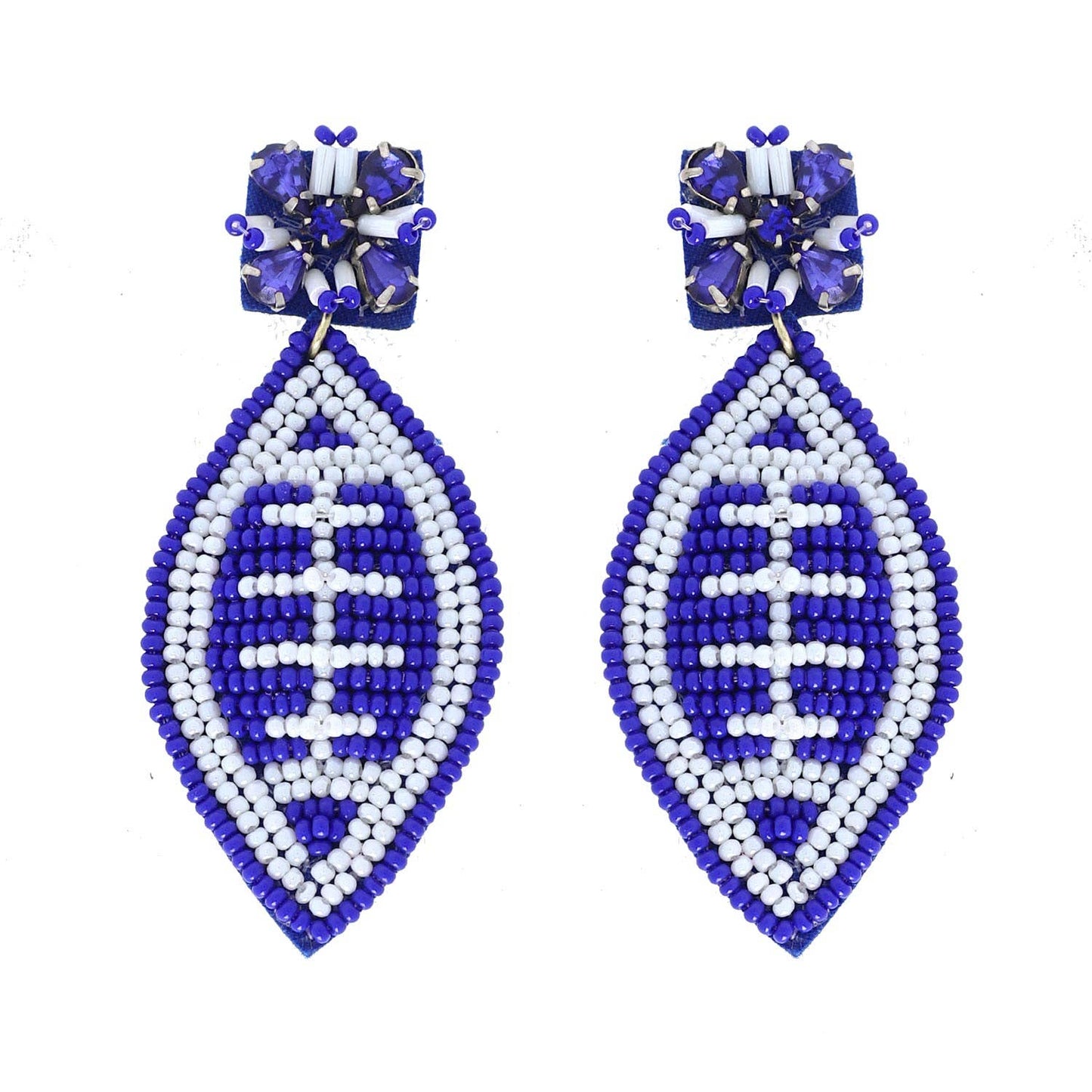 2 Tier Jeweled & Beaded Football Dangle Earrings