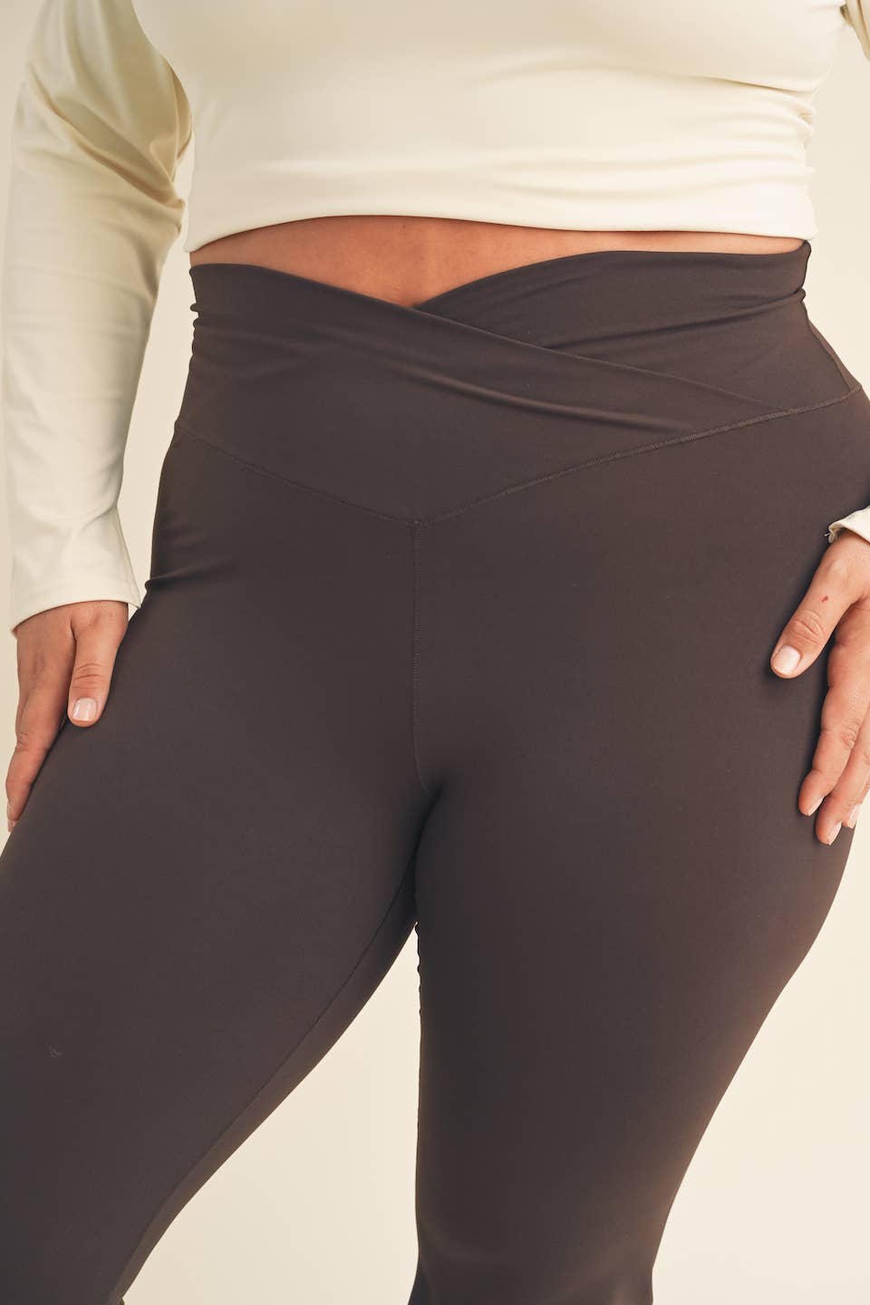 Plus Size Chocolate High Waist Crossover Flare Legging