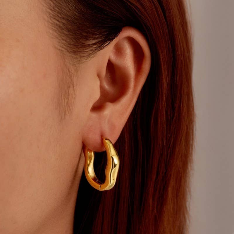 Gold U-Shape Huggie Hoop Earrings
