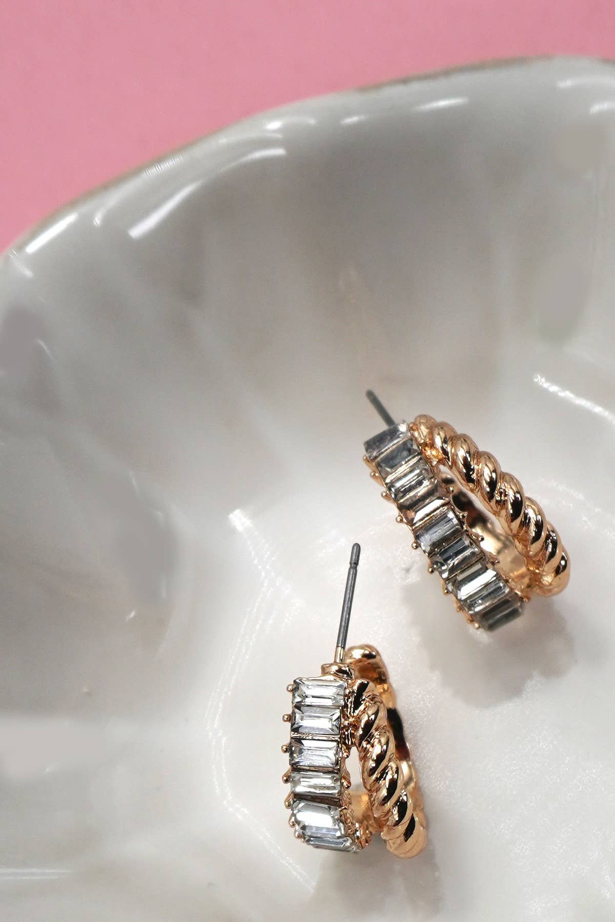 Gold Rhinestone Intertwined Huggie Hoop Earrings