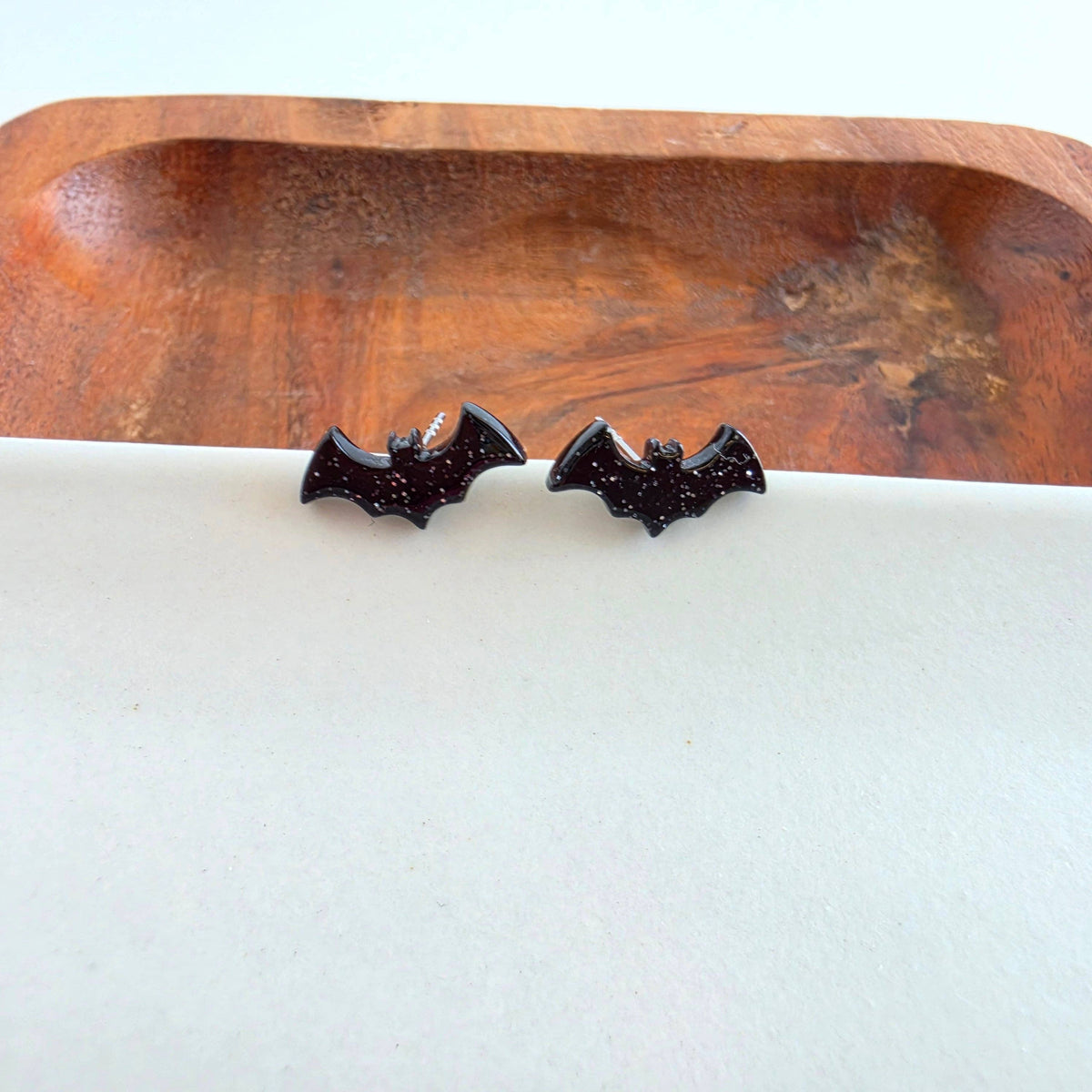 Black Glitter Bat Stud Earrings