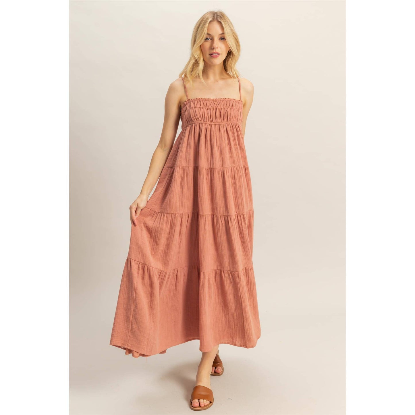 Empire Waist Sleeveless Tiered Maxi Dress