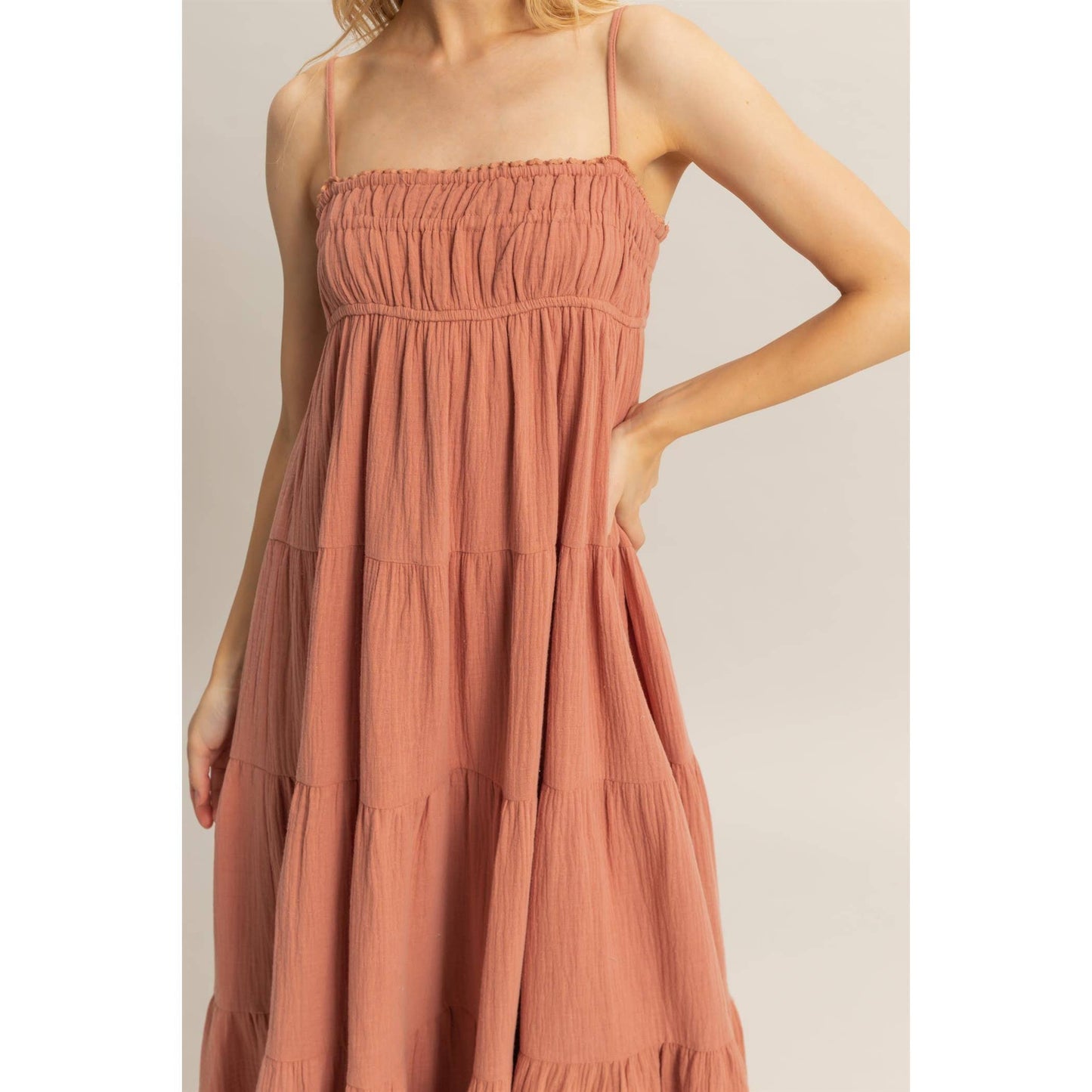 Empire Waist Sleeveless Tiered Maxi Dress
