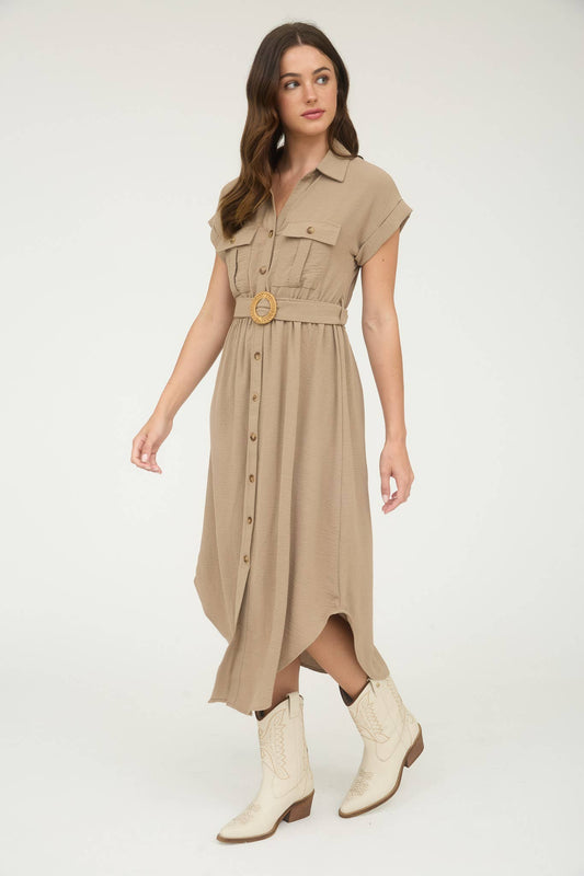 Down Belted Midi Dress