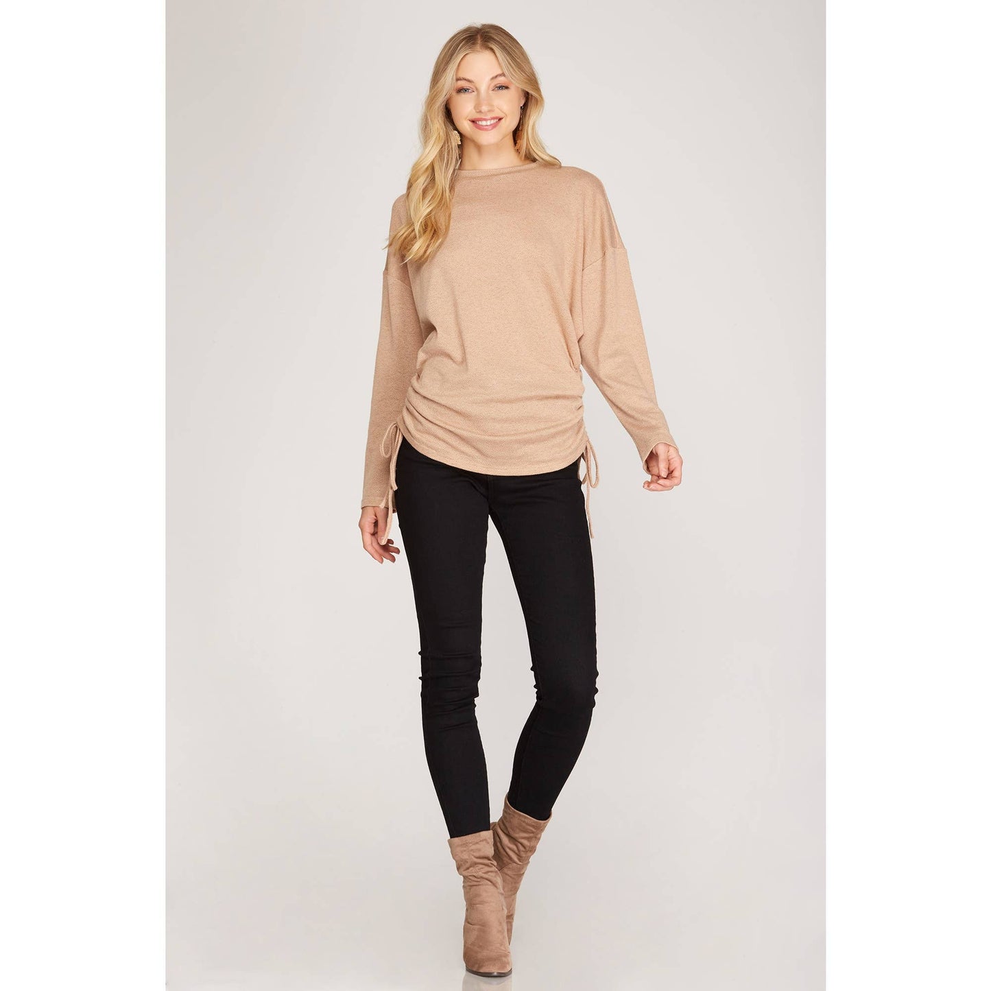 Long Sleeve Rouched Side Top