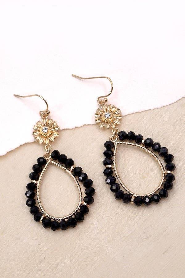 BEADED TEARDROP FLOWER TOP EARRINGS