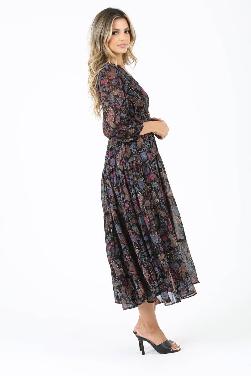 V-Neck Desert Floral Lux Maxi Dress