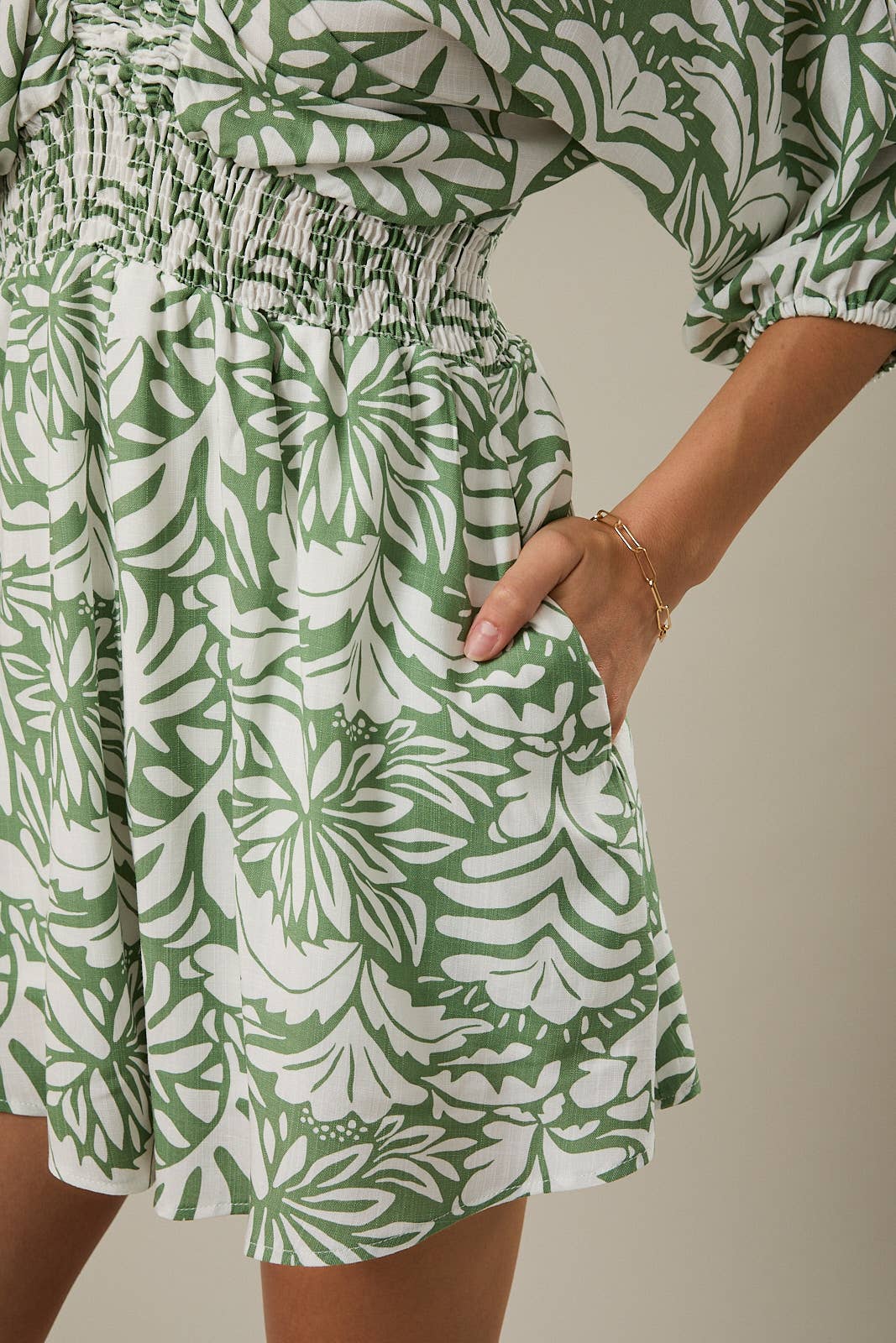 V-Neck Kimono Sleeve Floral Leaf Romper