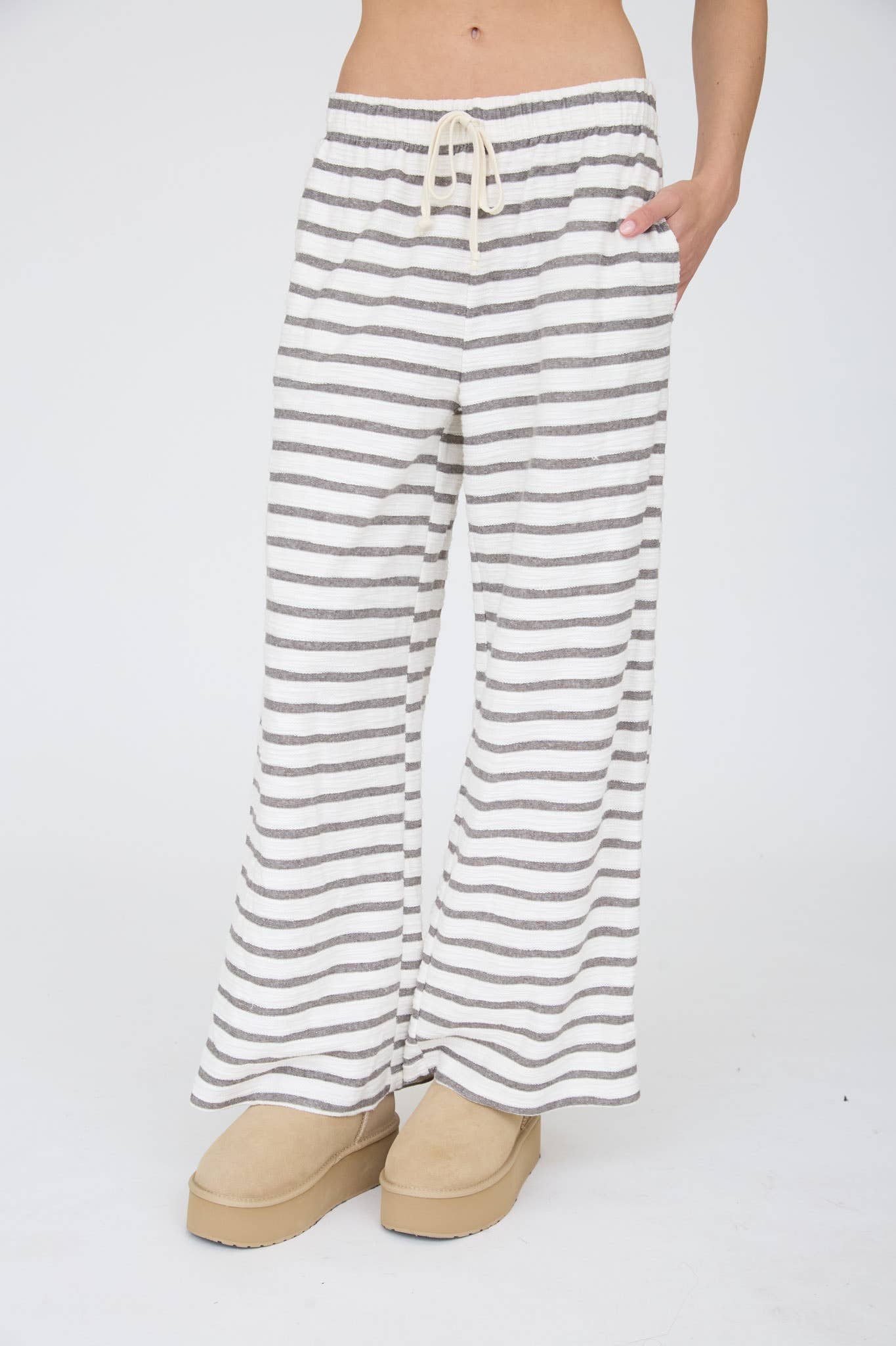 STRIPE DRAWSTRING WIDE LEG KNIT LOUNGE PANTS