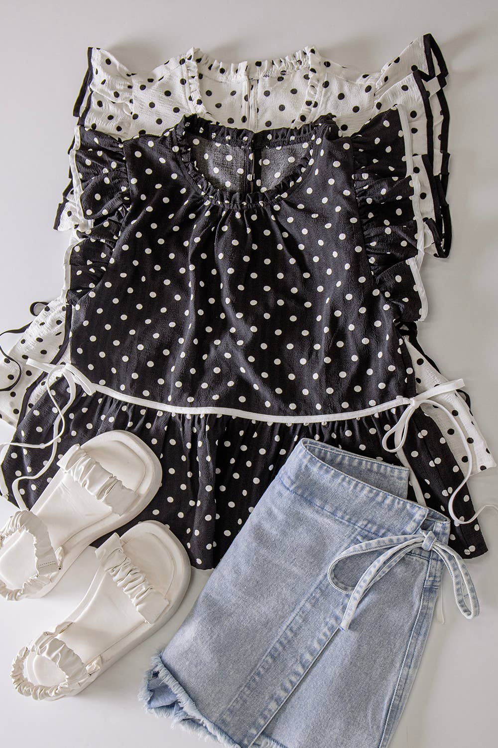 Romantic Polka Dot Ruffle Top