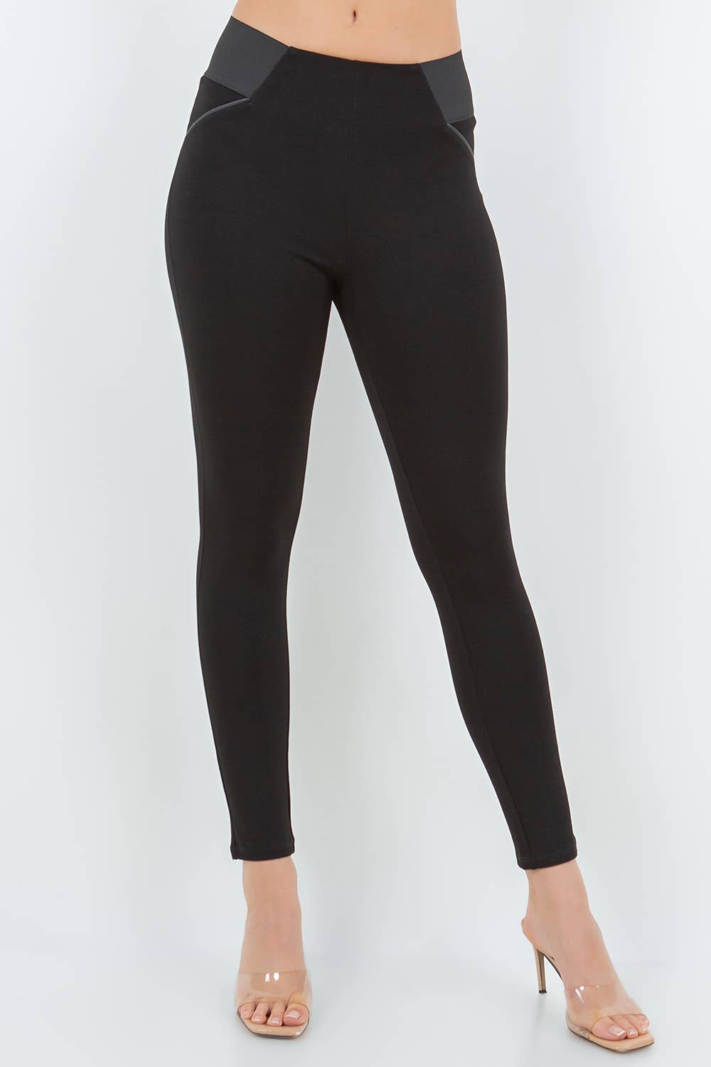 High Waist Leather Trim Ponte Leggings