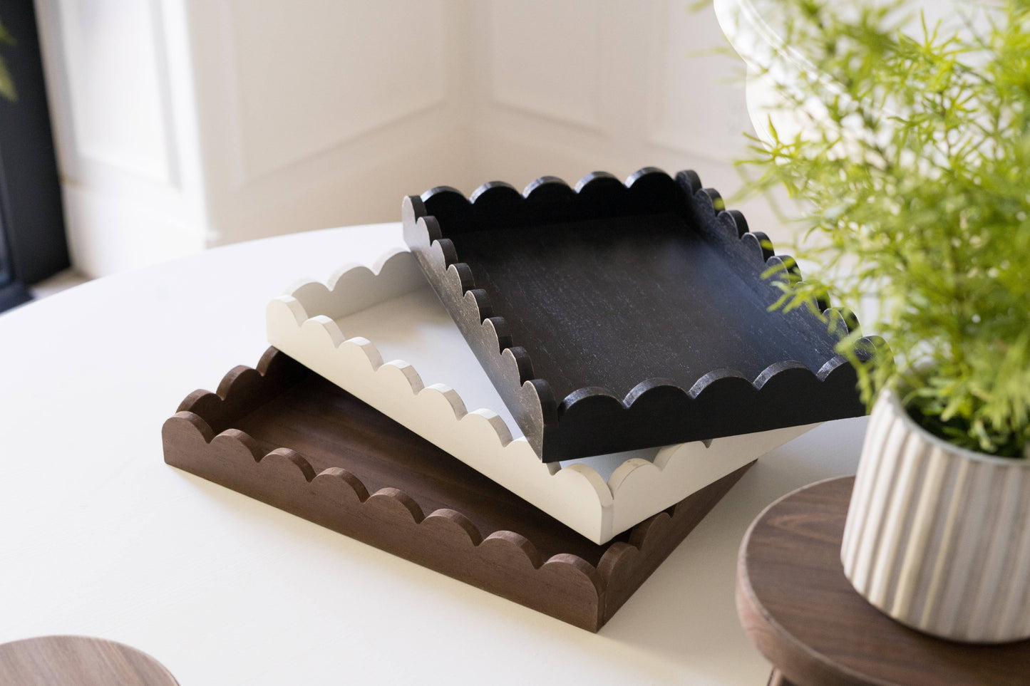 Espresso Wood Scallop Tray