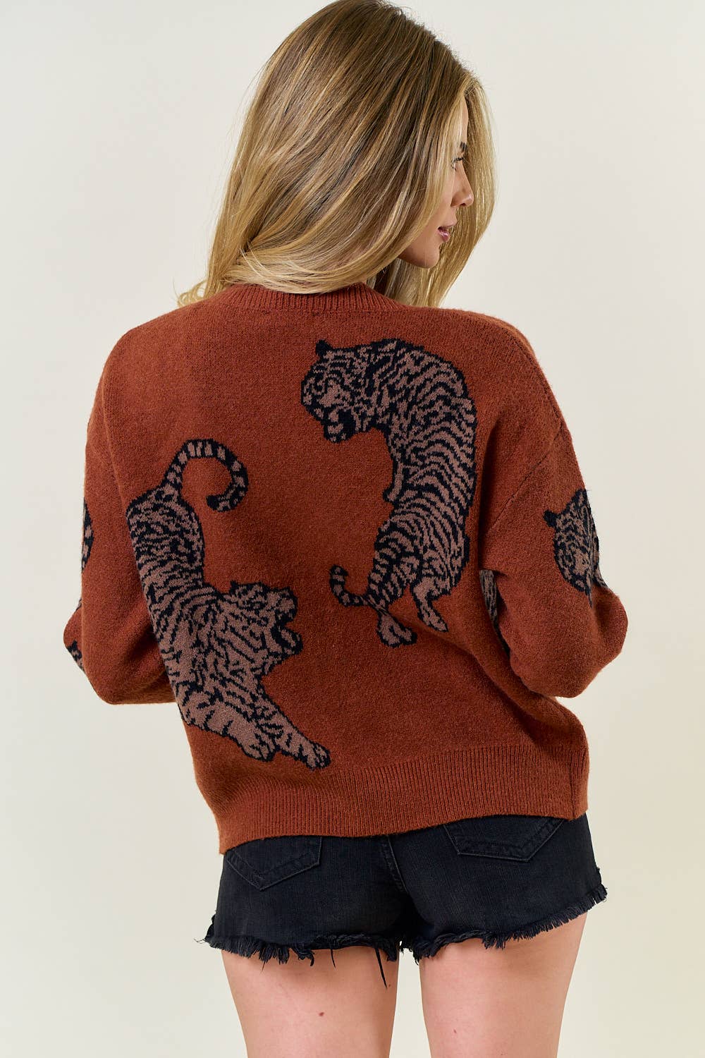 Tiger Printed Cardigan Button Sweater