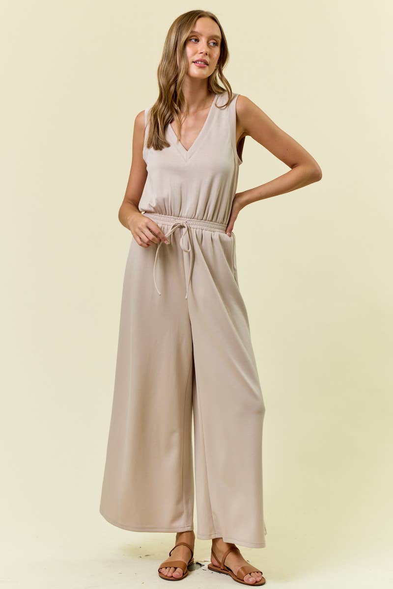 Oat V-Neck Brushed Modal Wide Leg Jumpsuit