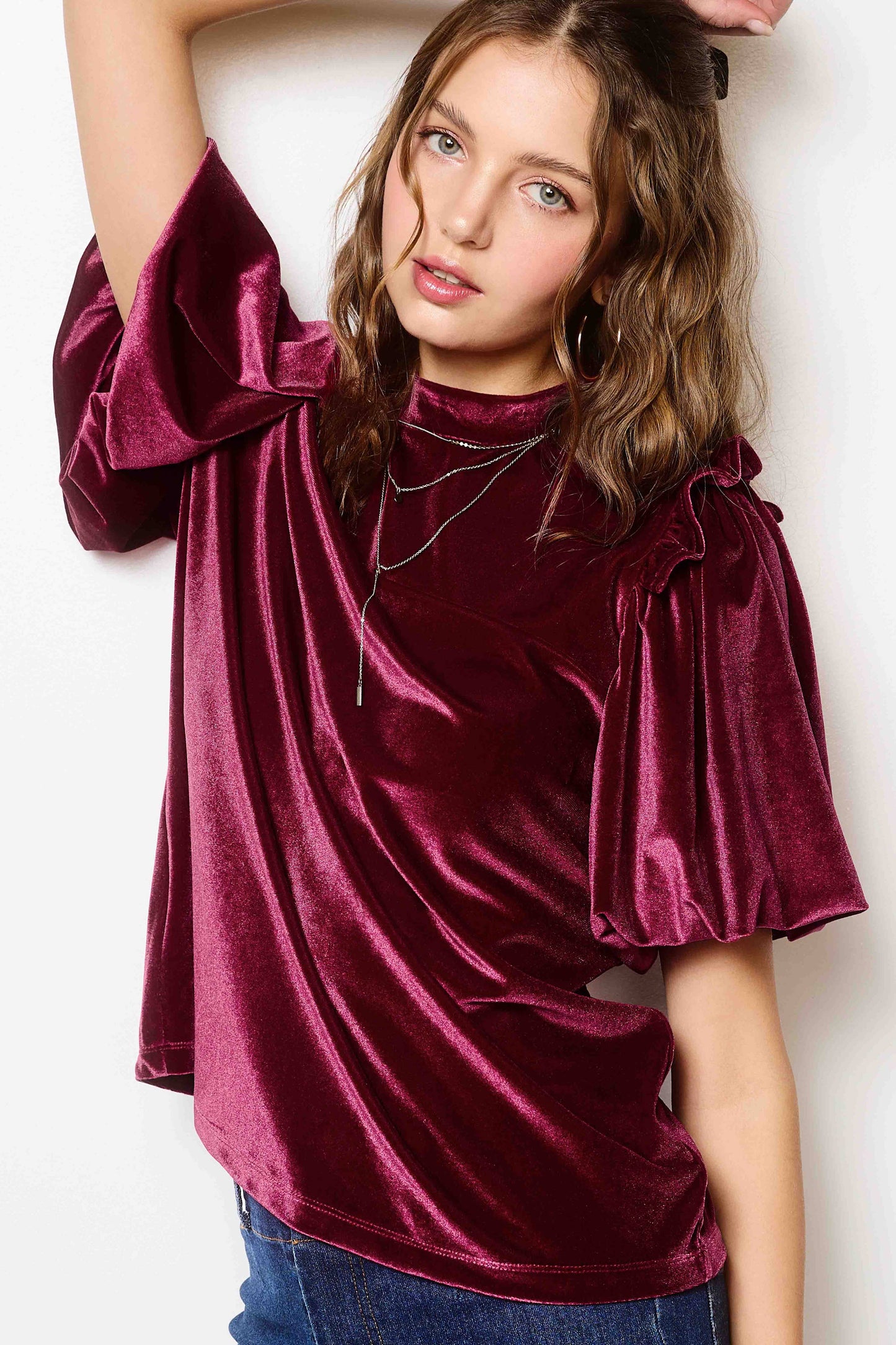 Velvet Puff Sleeve Holiday Top