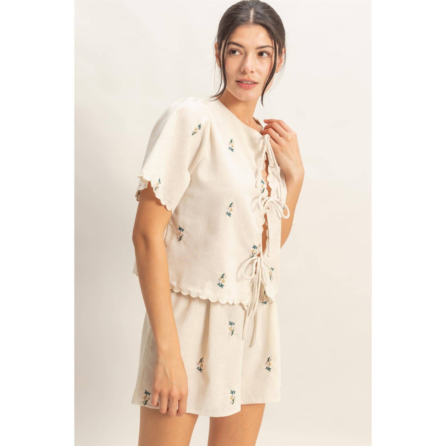 Front Tie Scallop Hem Top