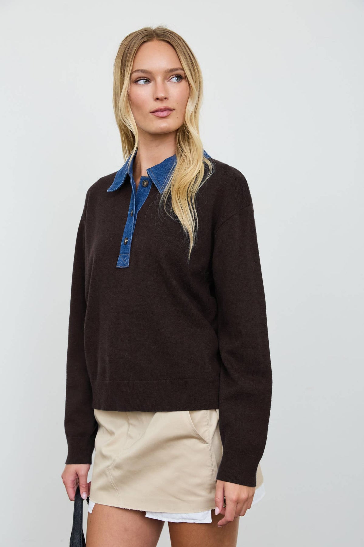 Contrast Denim Collar Sweater