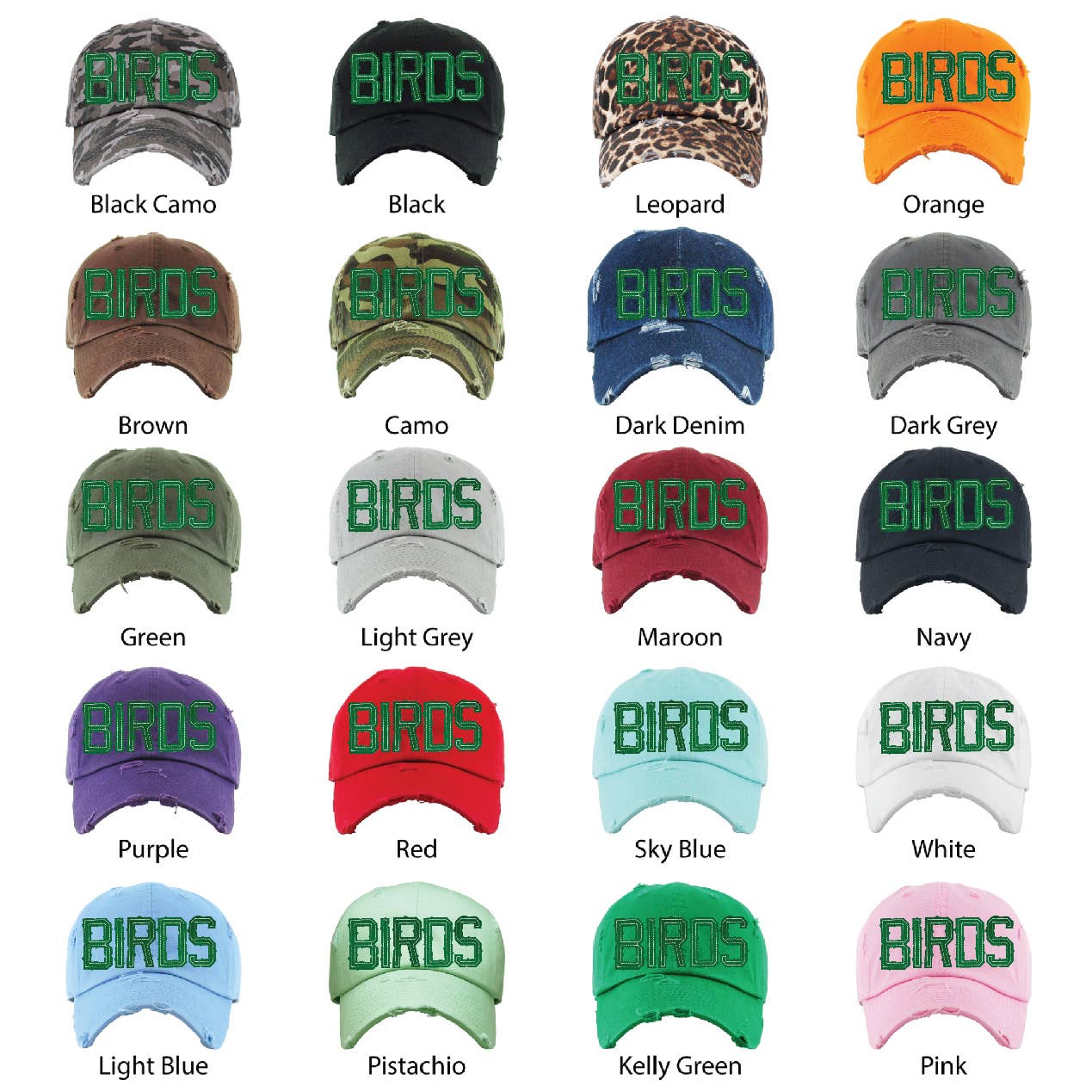 BIRDS Dad Hats GREEN Letters