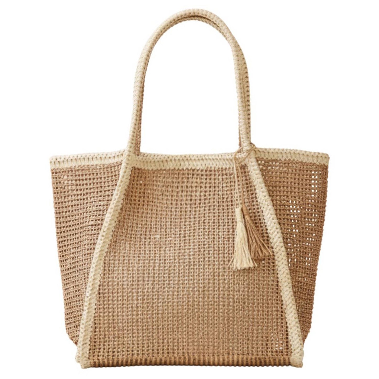Two Tone Woven Straw with Tassel Tote Bag