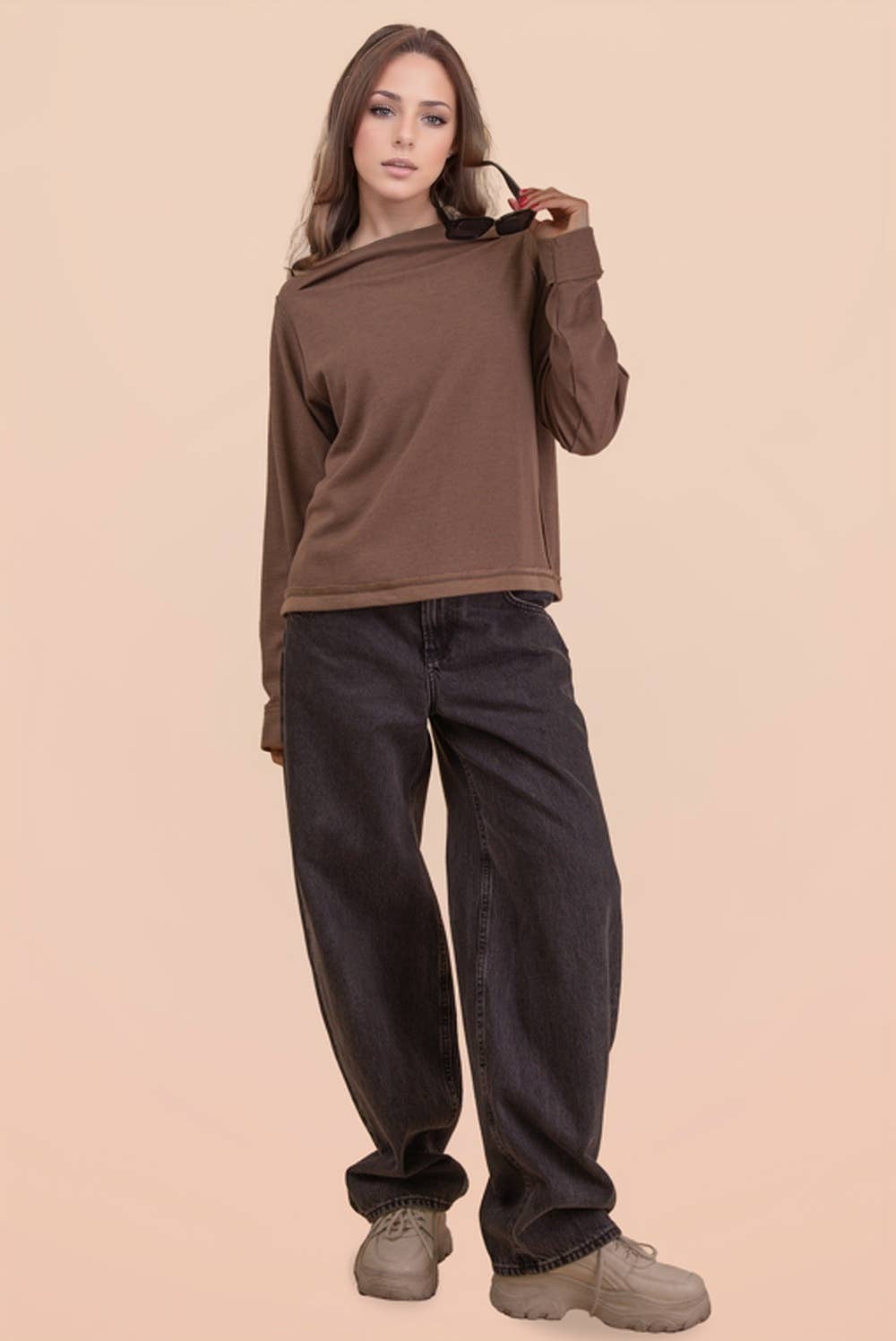 Mocha Side Shoulder Boat Neck Top