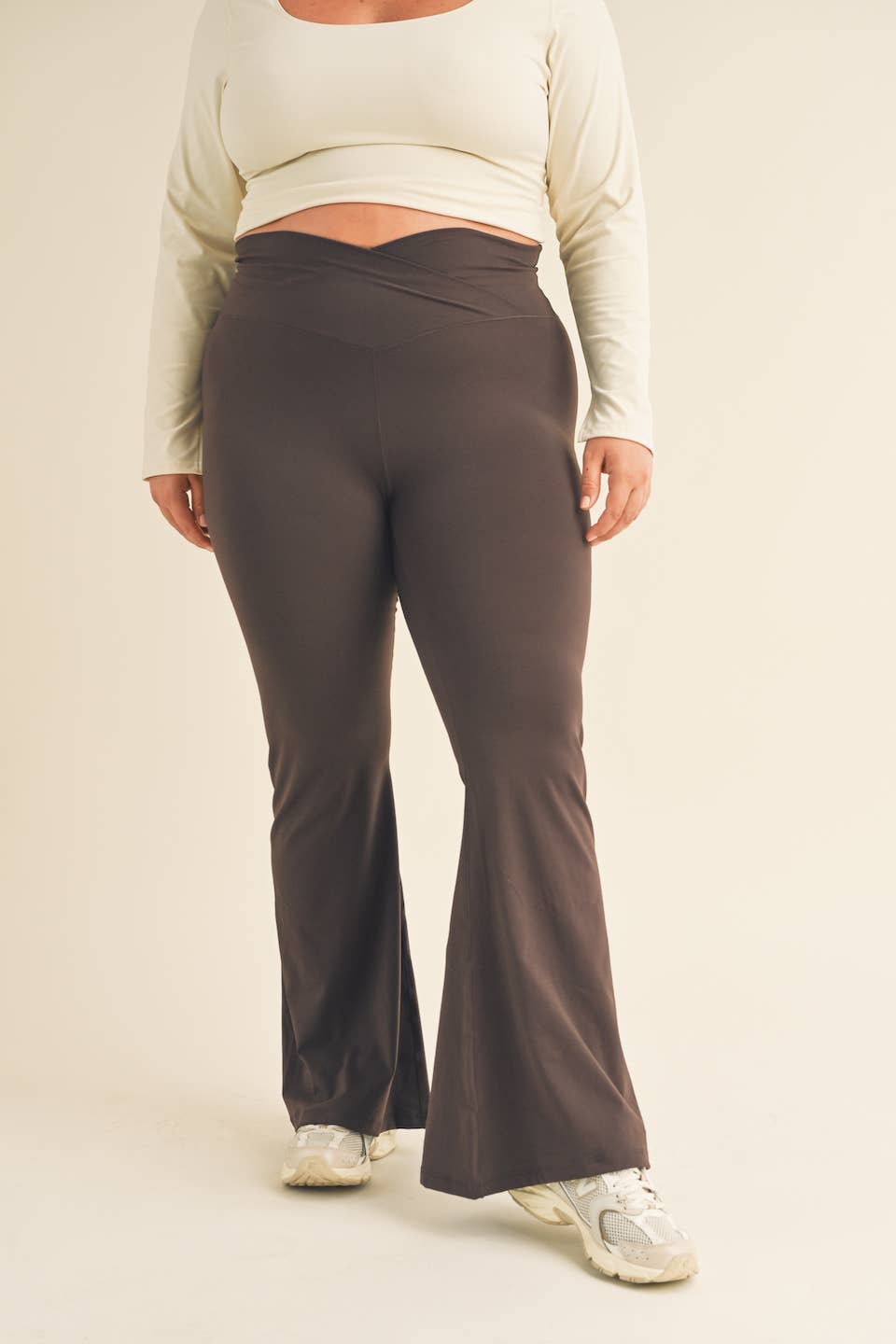 Plus Size Chocolate High Waist Crossover Flare Legging